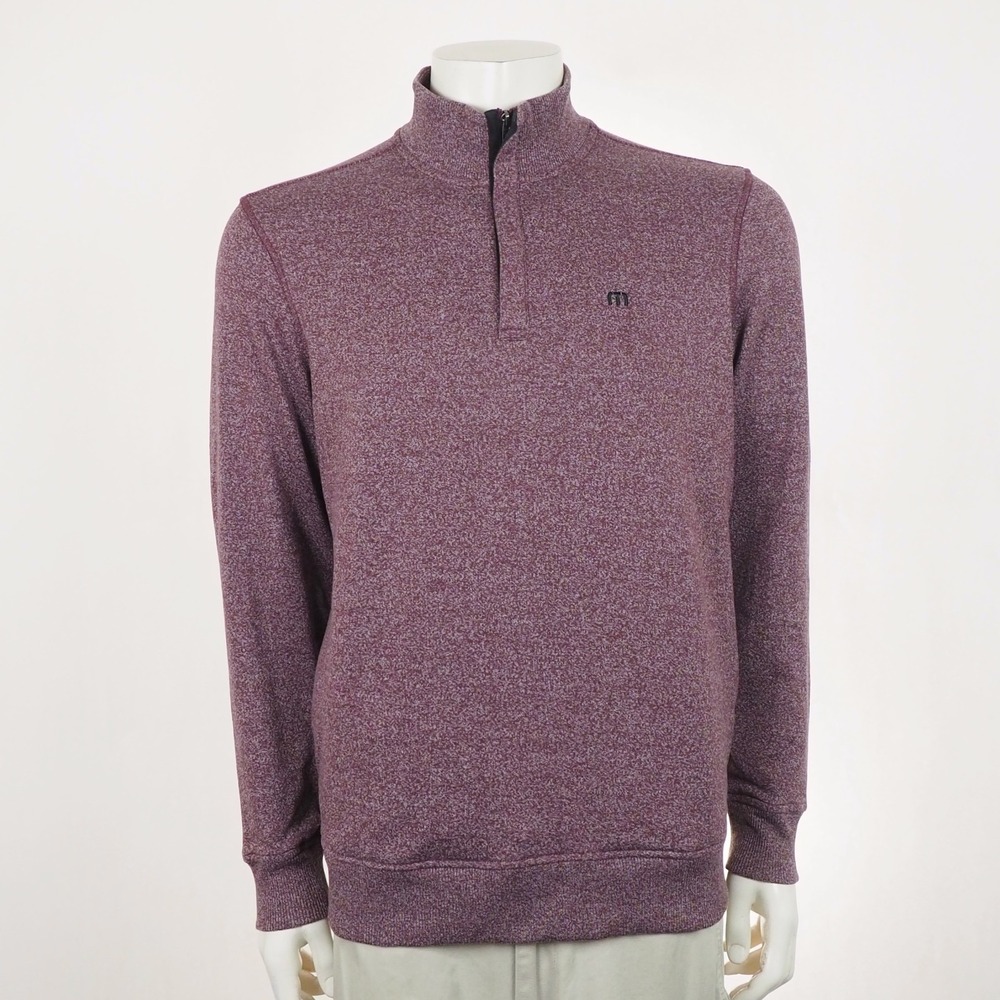 Travis Mathew Pullover Golf Sweater Mens Medium Maroon Red 1/4-Zip Mock Neck
